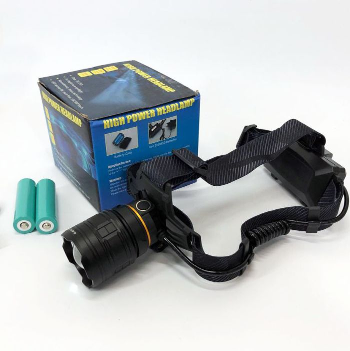 Фонарь налобный мощный Bailong BL-8075-2-GT100, 3 режима, Zoom, алюминий, аккум 2*18650, USB кабель