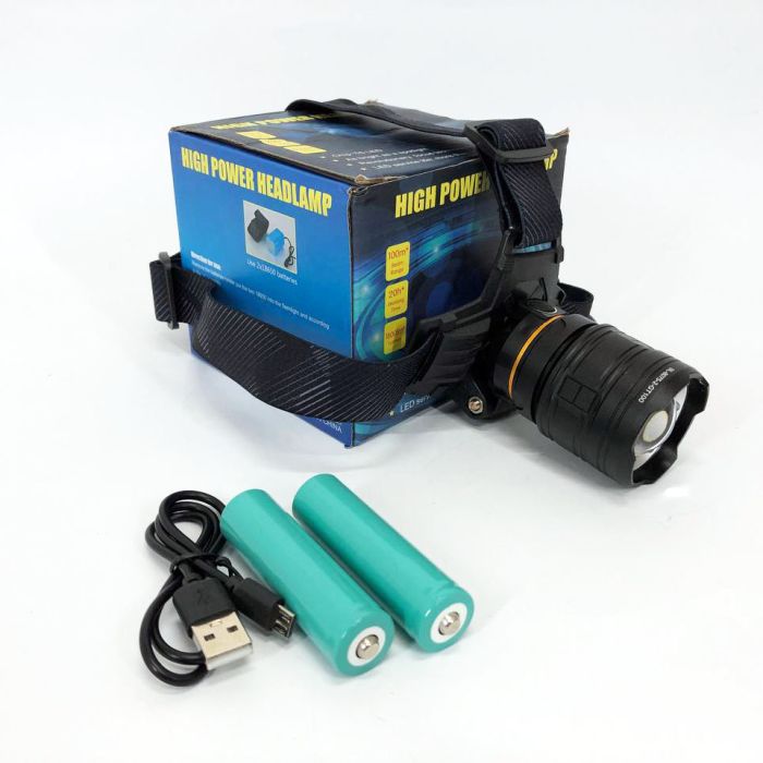 Фонарь налобный мощный Bailong BL-8075-2-GT100, 3 режима, Zoom, алюминий, аккум 2*18650, USB кабель