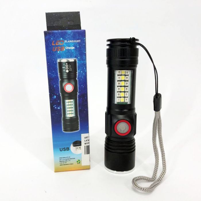 Фонарь SY-1903C-P50+SMD+RGB Alarm, ЗУ USB, карманный фонарь с usb зарядкой, сверхмощный фонарик