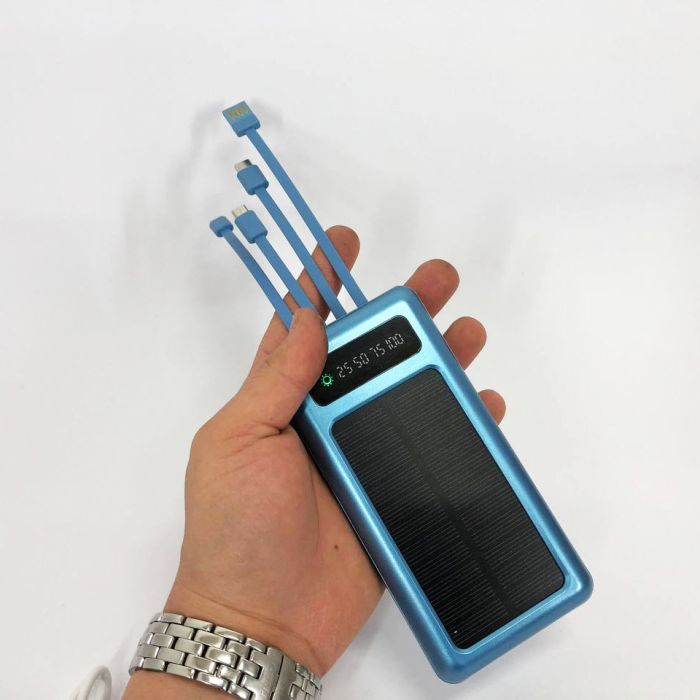 Портативное зарядное устройство на 10000 mAh, Power Bank на солнечной батарее, зарядка. Цвет: синий