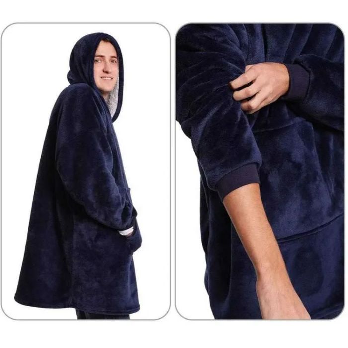 Плед толстовка с капюшоном и рукавами Huggle Hoodie оверсайз. Цвет: синий