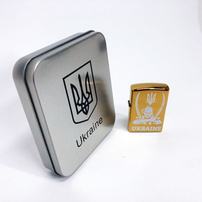 Дуговая электроимпульсная USB зажигалка Украина (металлическая коробка) HL-449. Цвет: золотой