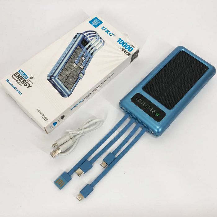 Портативное зарядное устройство на 10000 mAh, Power Bank на солнечной батарее, зарядка. Цвет: синий