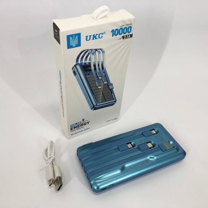 Портативное зарядное устройство на 10000 mAh, Power Bank на солнечной батарее, зарядка. Цвет: синий