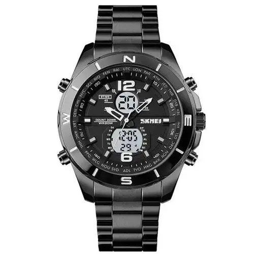 Часы наручные мужские SKMEI 1670BKWT BLACK-WHITE, Армейские часы противоударное. Цвет: черный