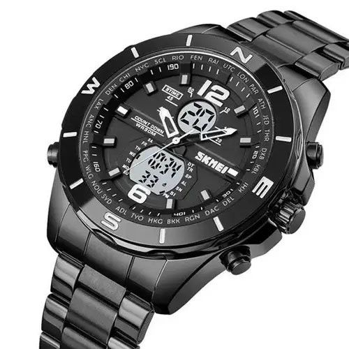 Часы наручные мужские SKMEI 1670BKWT BLACK-WHITE, Армейские часы противоударное. Цвет: черный