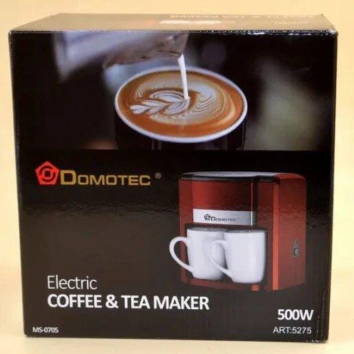 Капельная кофеварка Domotec MS-0705 500 Вт с двумя фарфоровыми чашками в комплекте