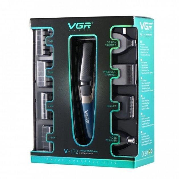 Машинка триммер 4в1 VGR V-172 для стрижки волос на аккумуляторе зарядка USB, электробритва для головы
