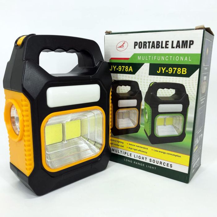 Портативный фонарь лампа JY-978B аккумуляторный с солнечной панелью + Power Bank. Цвет: желтый