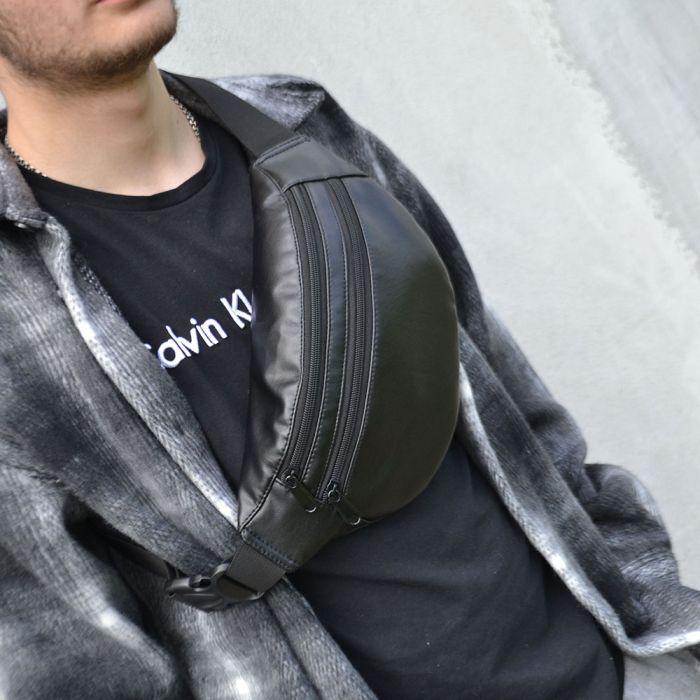 Сумка на пояс из эко-кожи. Сумка через плечо. Бананка мужская, женская. Цвет: черный