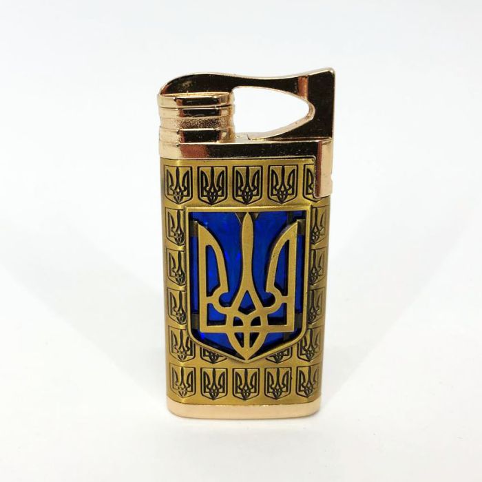 Турбо зажигалка Герб Украины на СИНЕМ фоне, зажигалка подарок на день рождения, подарочная сувенирная