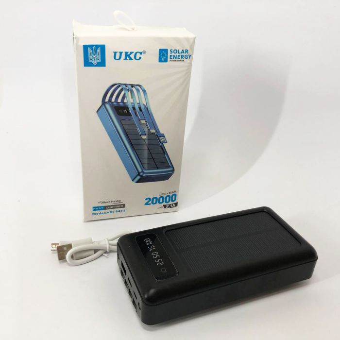 Портативное зарядное устройство на 20000mAh, Power Bank на солнечной батарее, для планшета. Цвет: черный