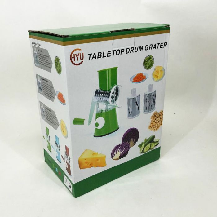 Овощерезка мультислайсер Tabletop Drum Grater Kitchen Master Терка для овощей и фруктов 3 насадки. Цвет: голубой