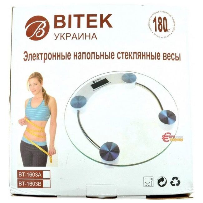 Весы напольные электронные ВІТЕК BT-1603A стеклянные портативные прозрачные круглые цифровые весы для дома
