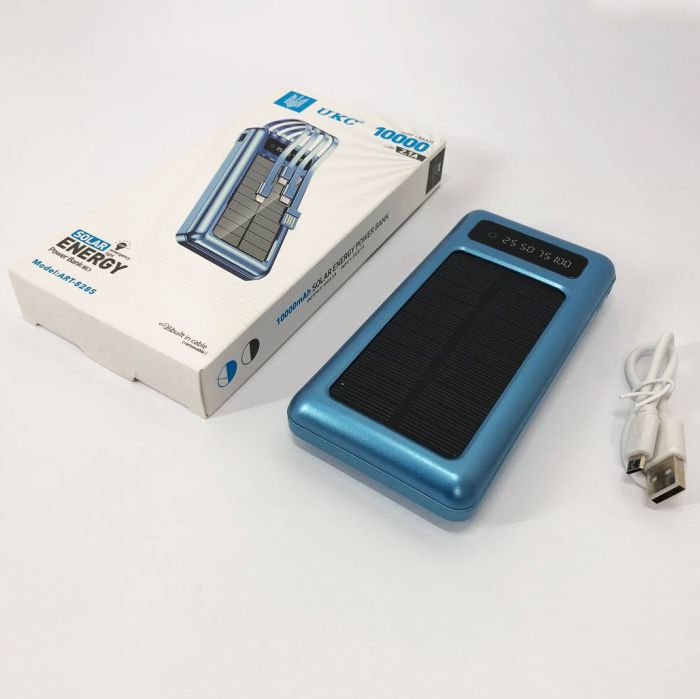 Портативное зарядное устройство на 10000 mAh, Power Bank на солнечной батарее, зарядка. Цвет: синий