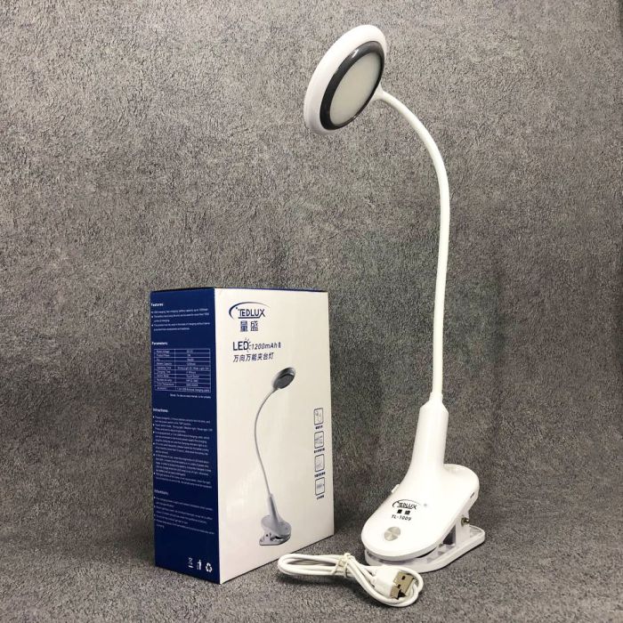 Настольная аккумуляторная лампа светильник Tedlux TL-1009 LED на гибкой ножке и прищепке