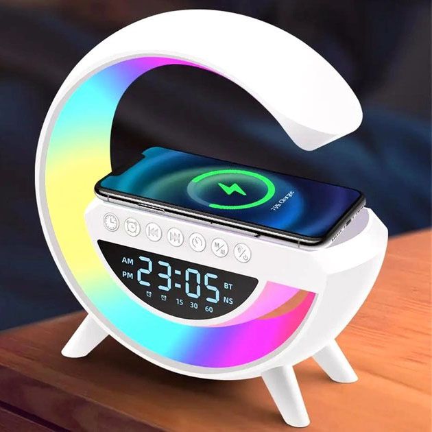 Настольная смарт лампа-ночник G-Smart BT-3401 с беспроводной зарядкой, колонкой и часами