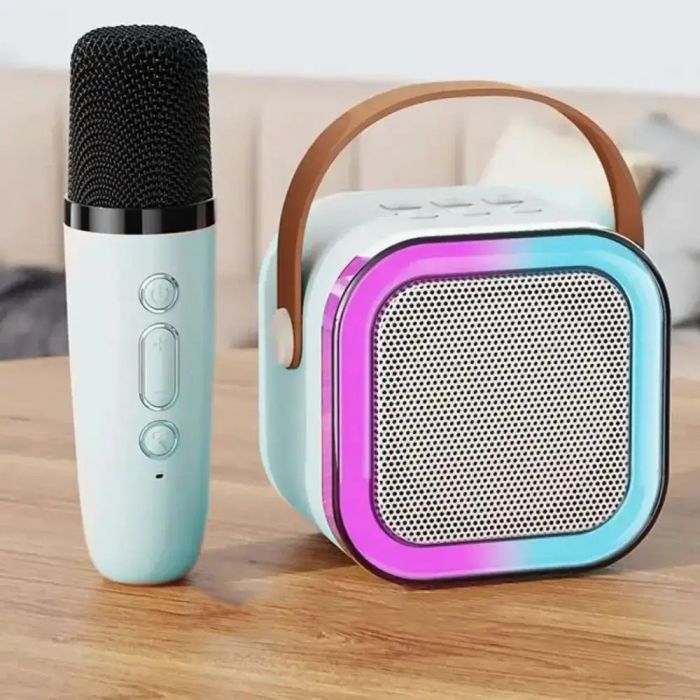 Портативная колонка с караоке микрофоном и RGB подсветкой K12 10W Bluetooth. Цвет: голубой