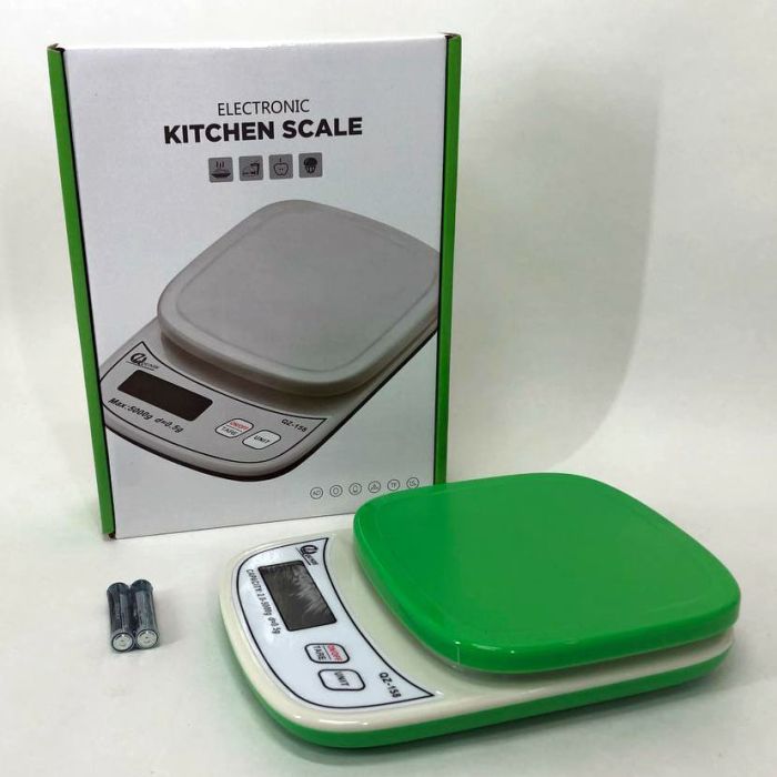 Весы кухонные с плоской платформой QZ-158 5кг, точные кухонные весы. Цвет: зеленый