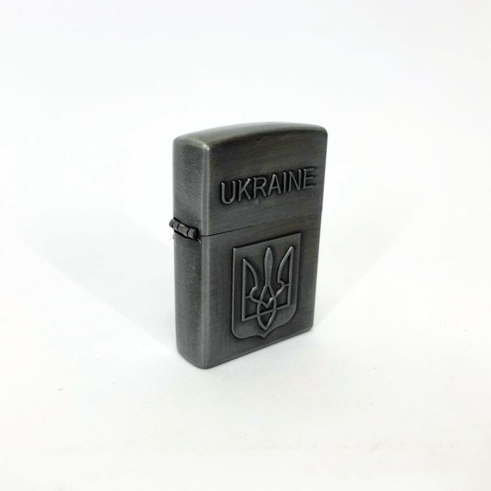 Зажигалка бензиновая герб Украины 4410, зажигалка в подарок, сувенирные зажигалки. Цвет: серебряный