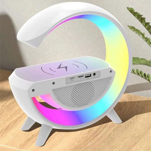 Настольная смарт лампа-ночник G-Smart BT-3401 с беспроводной зарядкой, колонкой и часами