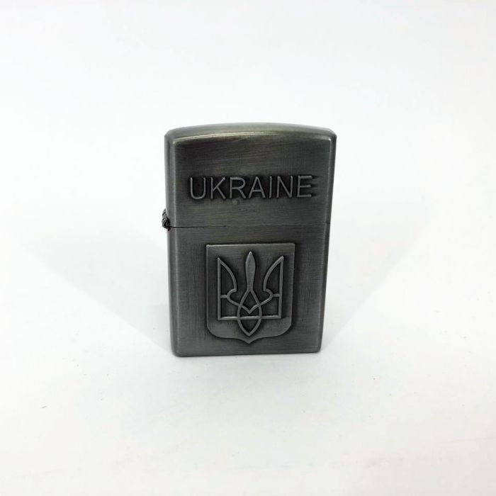 Зажигалка бензиновая герб Украины 4410, зажигалка в подарок, сувенирные зажигалки. Цвет: серебряный