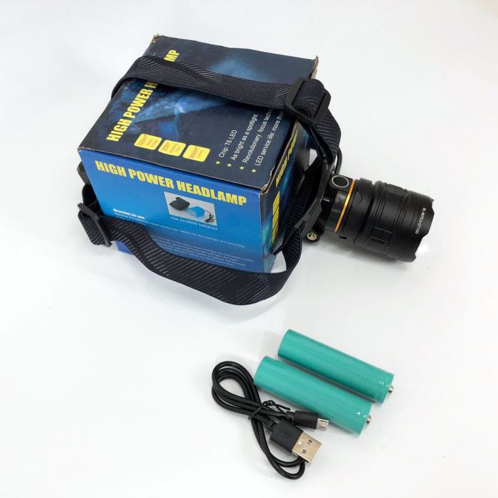 Фонарь налобный мощный Bailong BL-8075-2-GT100, 3 режима, Zoom, алюминий, аккум 2*18650, USB кабель