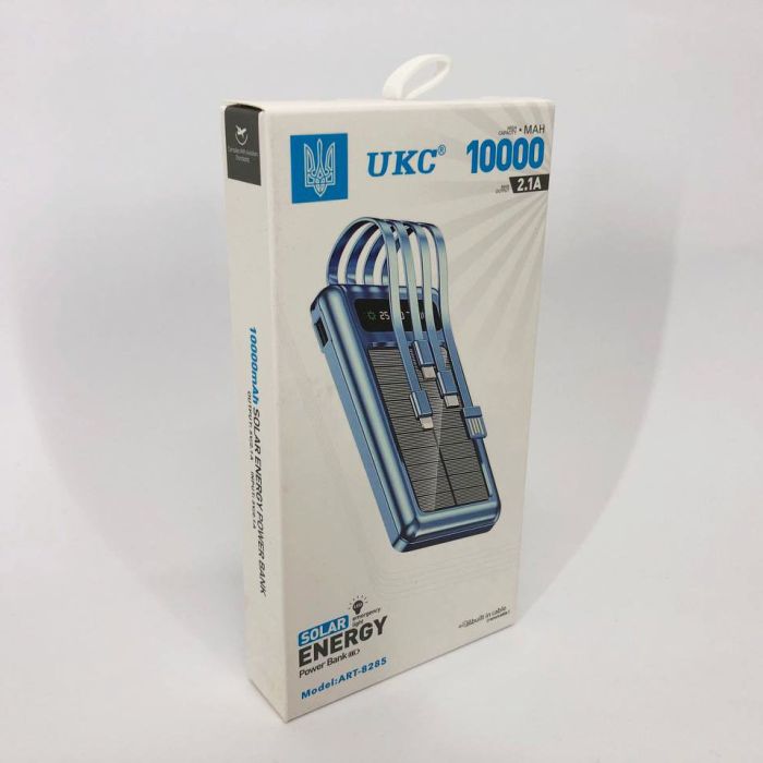 Портативное зарядное устройство на 10000 mAh, Power Bank на солнечной батарее, зарядка. Цвет: синий