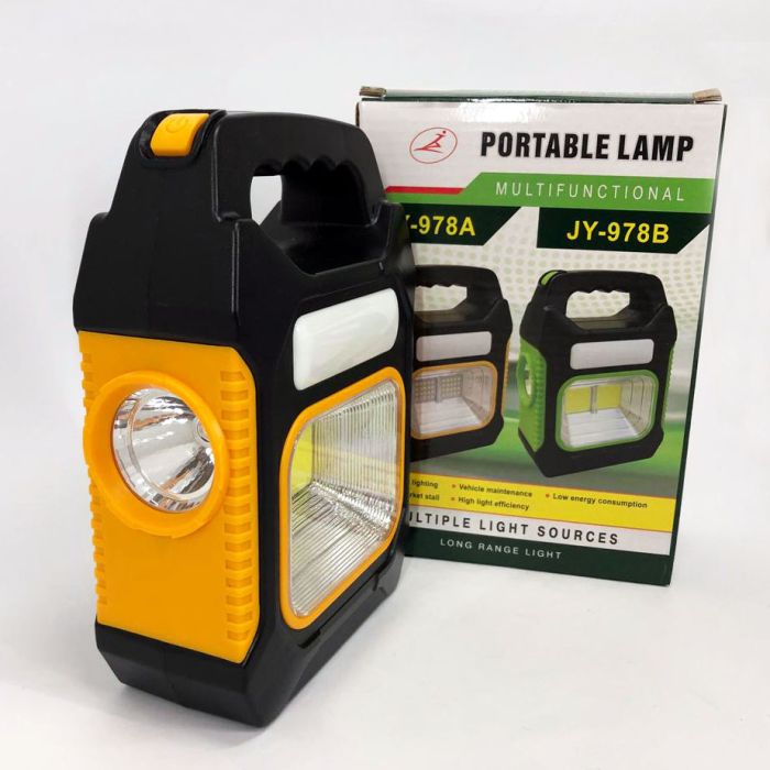 Портативный фонарь лампа JY-978B аккумуляторный с солнечной панелью + Power Bank. Цвет: желтый