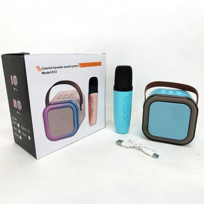 Портативная колонка с караоке микрофоном и RGB подсветкой K12 10W Bluetooth. Цвет: голубой