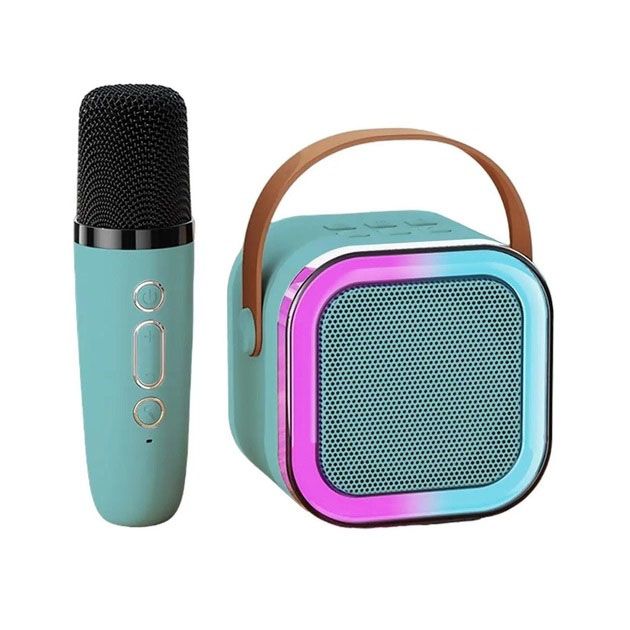 Портативная колонка с караоке микрофоном и RGB подсветкой K12 10W Bluetooth. Цвет: голубой