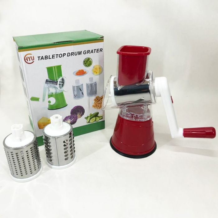Овощерезка мультислайсер Tabletop Drum Grater Kitchen Master Терка для овощей и фруктов 3 насадки. Цвет: красный