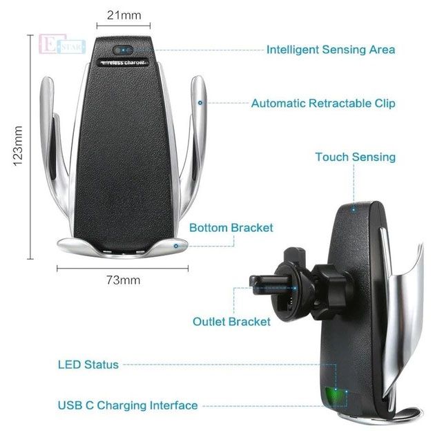Автомобильный держатель с беспроводной зарядкой Smart Sensor S5