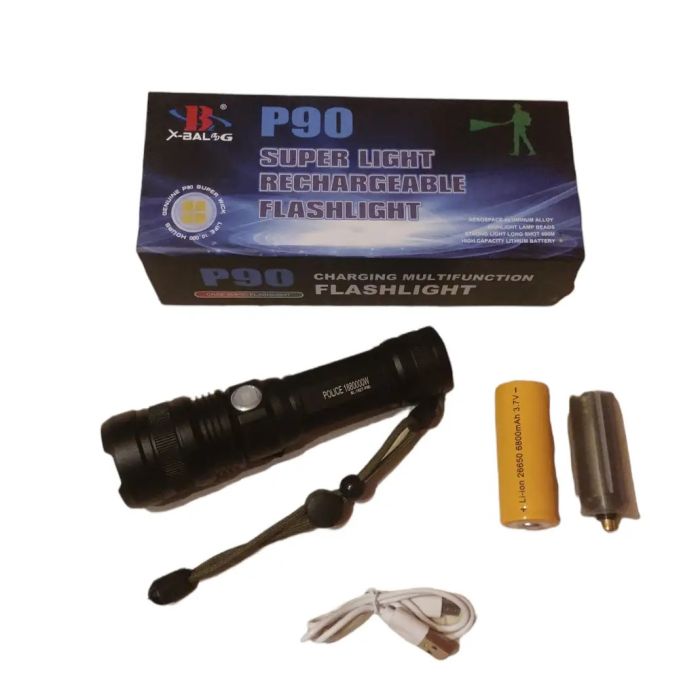 Ручной аккумуляторный светодиодный фонарь Police X-Balog BL-1827-P90 переносной с USB зарядкой оптическим зумом и металлическим корпусом + ремешок на руку