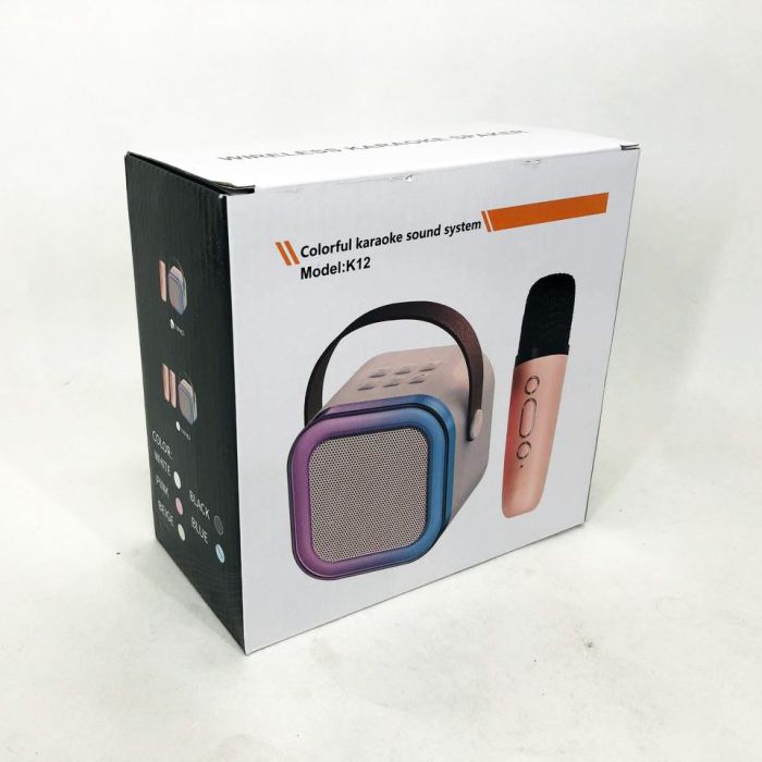 Портативная колонка с караоке микрофоном и RGB подсветкой K12 10W Bluetooth. Цвет: голубой