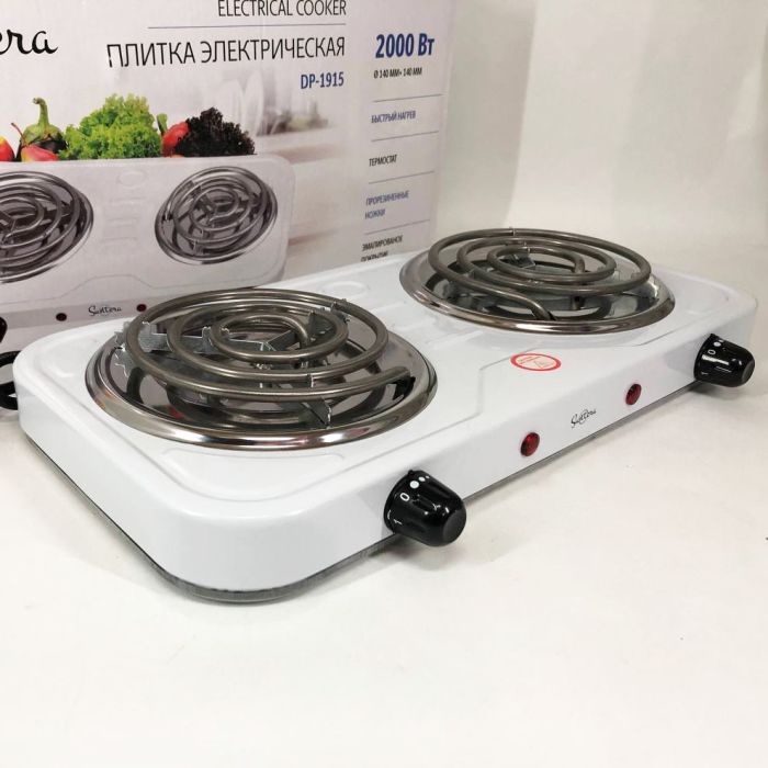 Плита электрическая Suntera DP-1915 2000 Вт, мощная настольная электроплита, плита бытовая. Цвет: белый