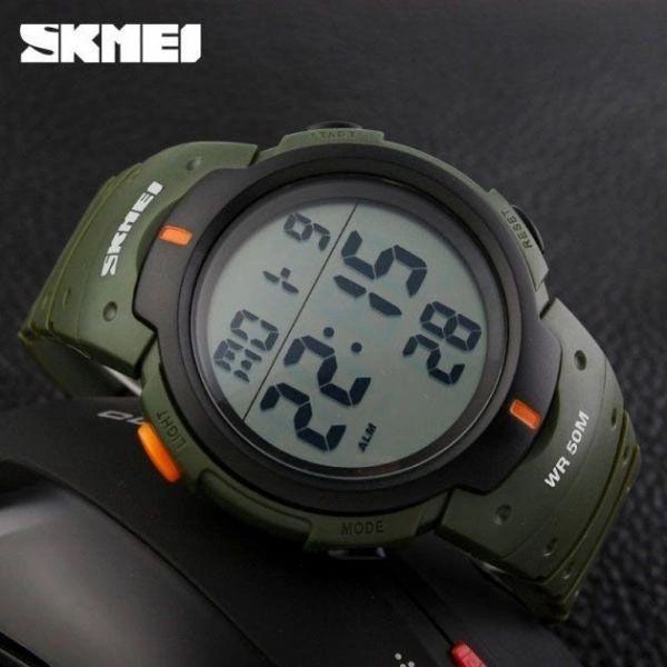 Часы наручные мужские SKMEI 1068AG, армейские часы противоударные. Цвет: зеленый