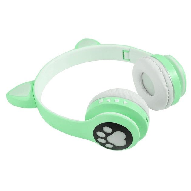 Беспроводные наушники с кошачьими ушками и RGB подсветкой Cat VZV 23M. Цвет: зеленый