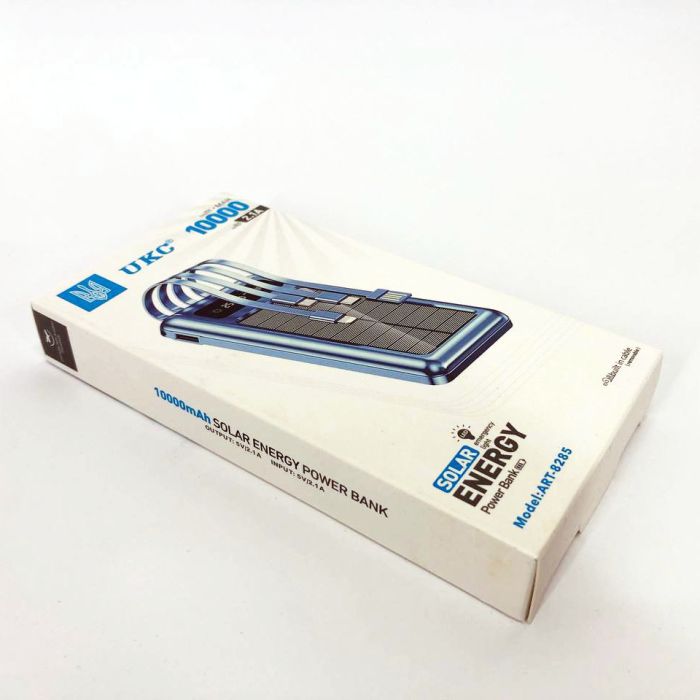 Портативное зарядное устройство на 10000 mAh, Power Bank на солнечной батарее, зарядка. Цвет: синий