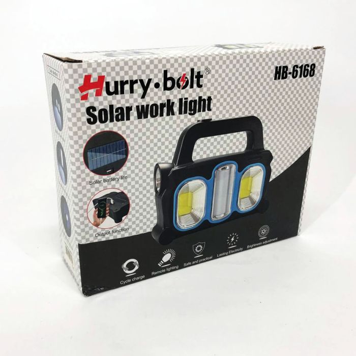 Фонарь ручной на солнечной батарее 3в1 HB-6168-LED+2COB с боковой лампой, 3 режима с функцией Power Bank