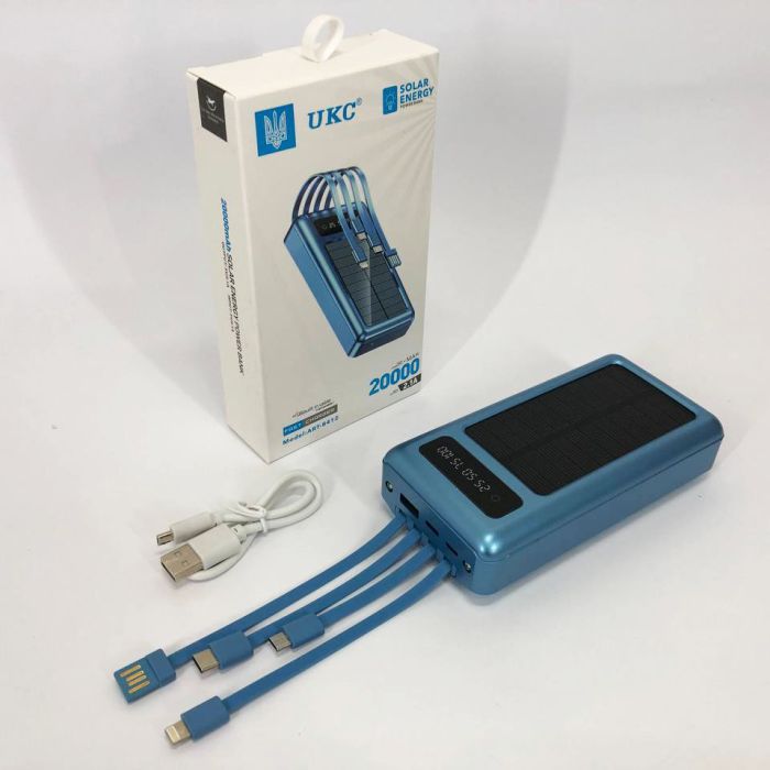 Портативное зарядное устройство на 20000mAh, Power Bank на солнечной батарее, для планшета. Цвет: синий