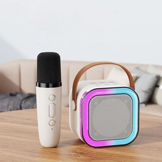 Портативная колонка с караоке микрофоном и RGB подсветкой K12 10W Bluetooth. Цвет: белый