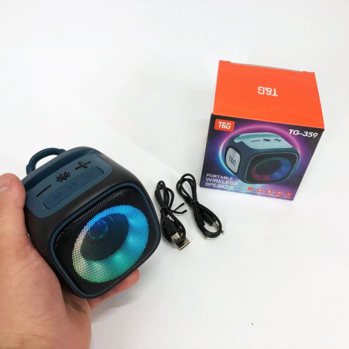 Портативная Bluetooth колонка TG359 7W с RGB подсветкой, громкая колонка для вечеринки. Цвет: черный