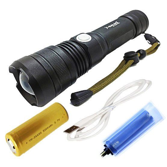 Ручной аккумуляторный светодиодный фонарь Police X-Balog BL-1827-P90 переносной с USB зарядкой оптическим зумом и металлическим корпусом + ремешок на руку