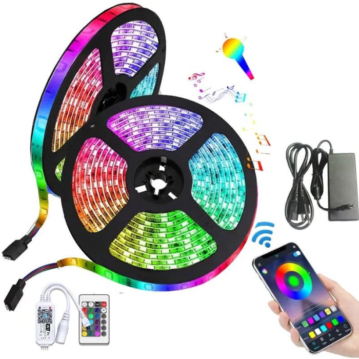 Светодиодная лента SMD 5050 RGB LED 5 м IP65 с bluetooth контролем. подключение 220V