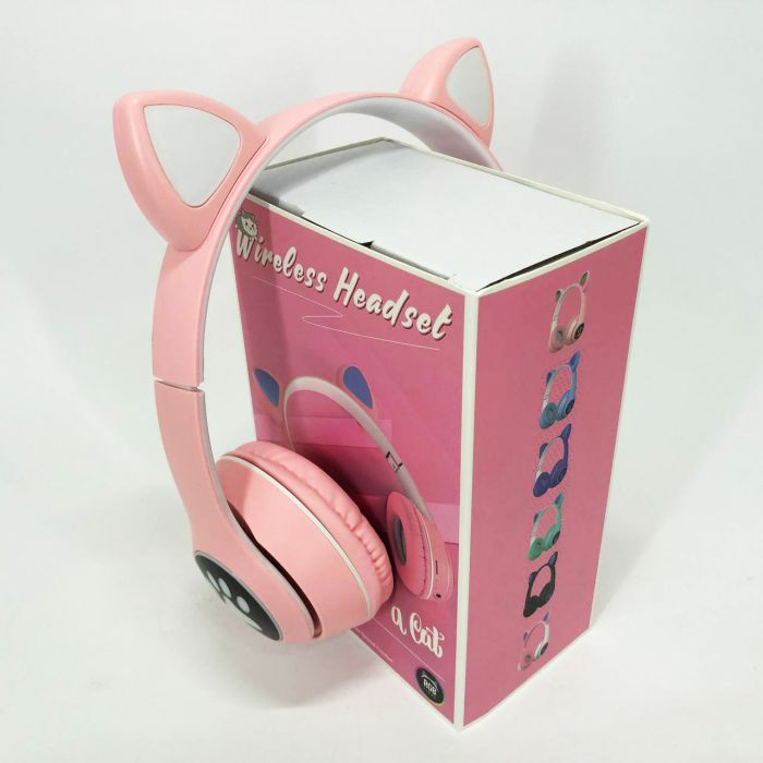 Беспроводные наушники с кошачьими ушками и RGB подсветкой Cat VZV 23M. Цвет: розовый