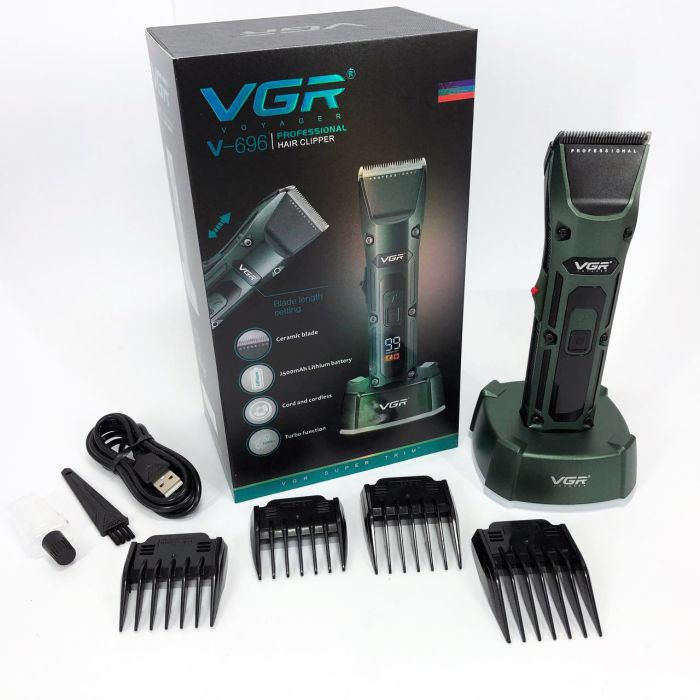 Аккумуляторная беспроводная машинка для стрижки волос VGR V-696 с LED дисплеем и ТУРБО режимом