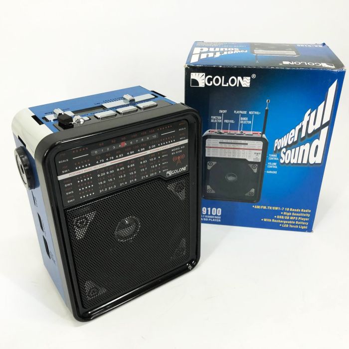 Радиоприемник GOLON RX-9100 USB+SD Радио с фонарем, Ретро радиоприемник, Fm передатчик. Цвет: синий