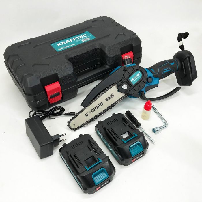Аккумуляторная цепная мини пила 15 см в кейсе Krafftec (36V 4 Ач) + 2 аккумулятор и индикатором заряда