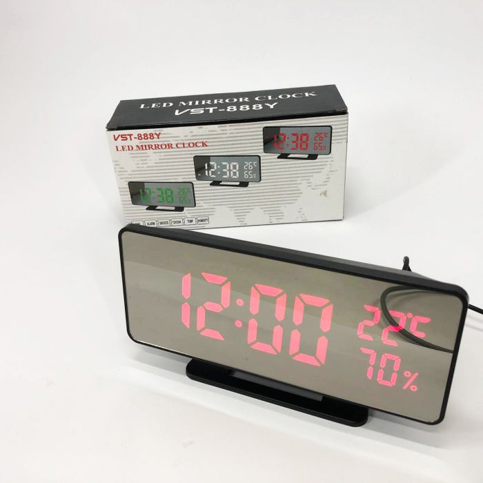 Часы настольные зеркальные VST-888Y-1 USB с красным циферблатом, часы электронные светящиеся